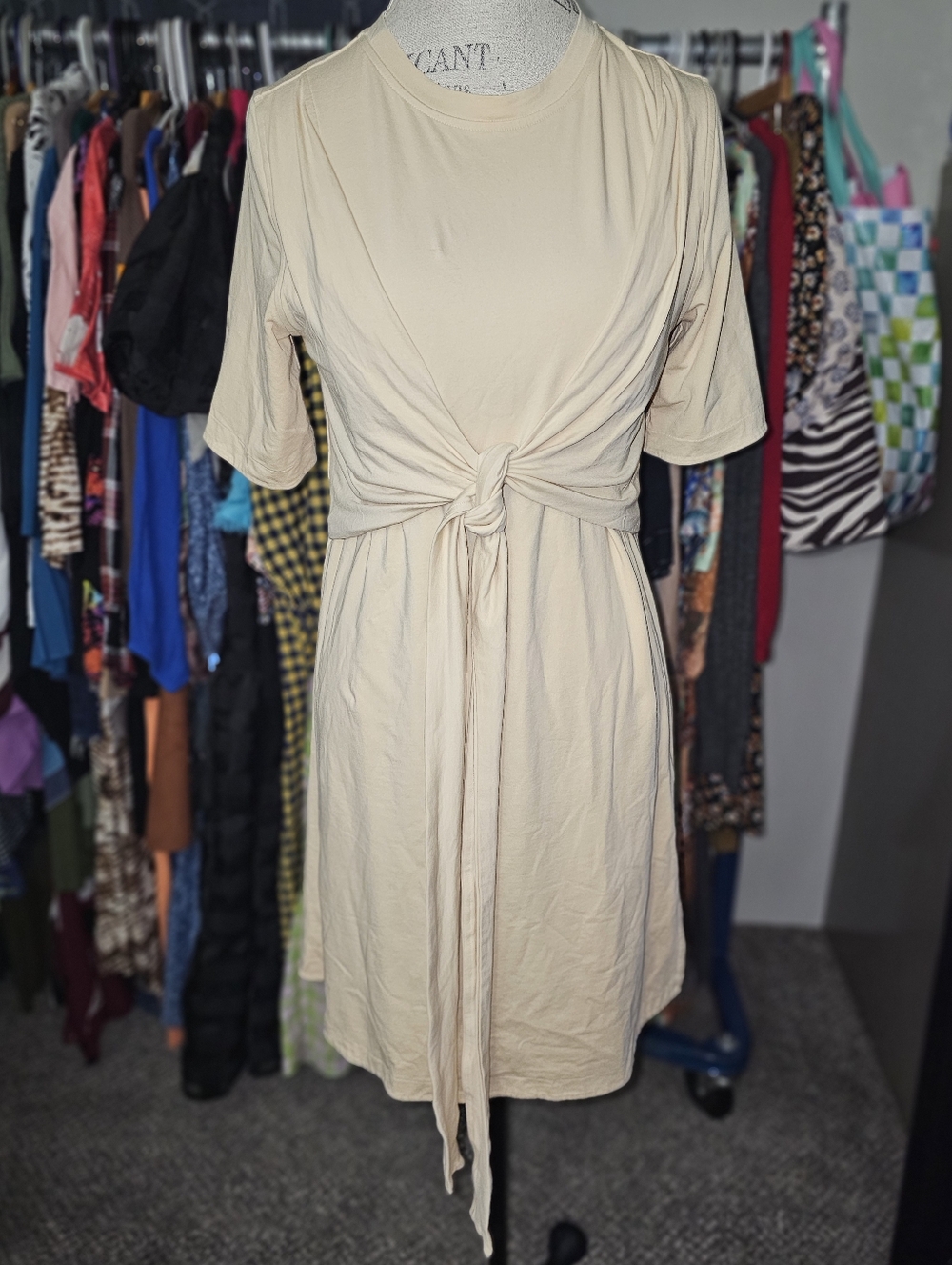 lululemon athletica Cream Short-Sleeve Knot Front Midi Dress